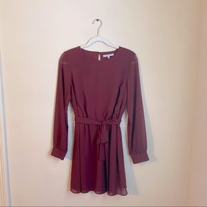 Naked Zebra burgundy long sleeve dress with tie belt